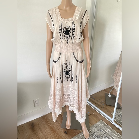 Free People Romantics Delphine Dress Tiered Asymmetrical Fairy Lace Embroidered - Picture 8 of 12